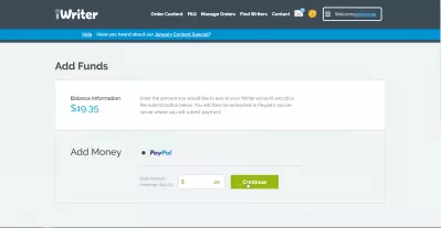 Преглед услуга писања садржаја веб локације иВритер.цом : ПаиПал образац за додавање новца