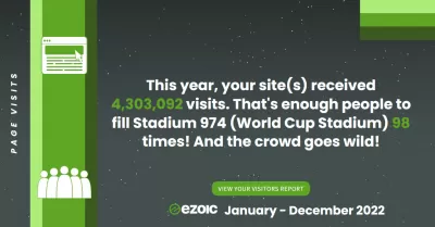Naši Ezoic poudarki za 1. januar 2022 do 31. decembra 2022 : Obiski strani - Letos so naša spletna mesta prejela 4.303.092 obiskov. To je dovolj ljudi, da lahko 98 -krat napolnijo stadion 974 (stadion v svetovnem pokalu)! In množica divja!