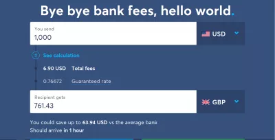 Aplicație de transfer internațional de bani WISE : Transferul cel mai mic transfer internațional de la Dolari SUA la British Pound în USD