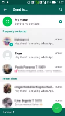 How does Uber share my trip status works : WhatsApp contact selected to share Uber trip status with