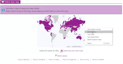 Mapa sveta, kde môžete zvýrazniť krajiny: Generátor máp navštívených krajín : Mapa s krajinami, ktoré som navštívil do roku 2024, pripravená na vytlačenie alebo zdieľanie na Facebooku