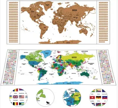 您可以在其中突出顯示國家的世界地圖：受訪國家/地區地圖生成器 : 刮擦世界地圖海報詳細的旅行地圖，帶有首都，州，城市，國際個性化地圖壁畫禮品管包裝白色