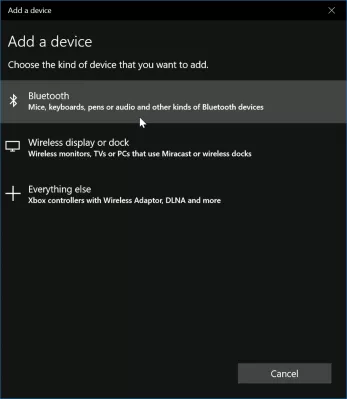Cum să rezolvi Bluetooth pereche, dar nu este conectat pe Windows 10? : Adăugarea unui dispozitiv Meniul Bluetooth Windows