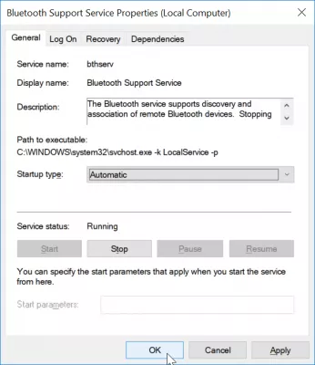 Windows 10 पर कनेक्ट नहीं है, लेकिन ब्लूटूथ को कैसे हल करें? : स्वचालित रूप से ब्लूटूथ समर्थन सेवा स्टार्ट-अप प्रकार