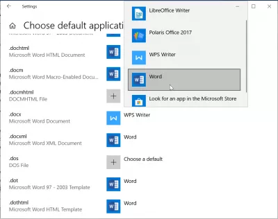 Windows 10 ఫైల్ అసోసియేషన్లను ఎలా మార్చాలి? : మైక్రోసాఫ్ట్ ఆఫీస్ వర్డ్తో వర్డ్ టెక్స్ట్ డాక్యుమెంట్ ఫైల్ అసోసియేషన్ మార్చడం