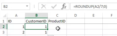 Połącz kolumny w Excelu i wygeneruj wszystkie możliwe kombinacje : Funkcja Zaokrąglanie, aby powtórzyć każdy pierwszy identyfikator pliku dla tylu wpisów w drugim pliku