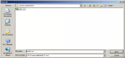 Kaip palyginti 2 CSV failus su MS Access : 4 pav .: antrojo failo įrašymas kaip CSV
