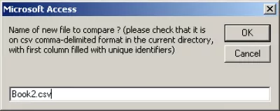 Kā salīdzināt 2 CSV failus ar MS Access : 7. attēls: otrā faila nosaukuma piegāde salīdzinājumā 2CSVfiles-v1.2.mdb