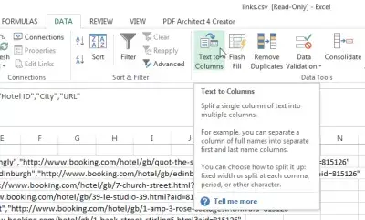 Coller CSV dans Excel : Données Excel> Option Texte en colonnes