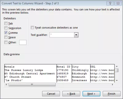 Klistra in CSV i Excel : Steg 2 I Excel ändras CSV-separatorn, om det behövs, från standardkommandonavskiljat format