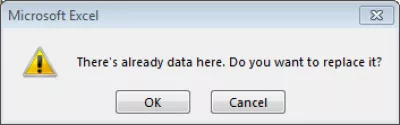 Ngjit CSV në Excel : Ka të dhëna këtu. Dëshiron ta zëvendësosh?