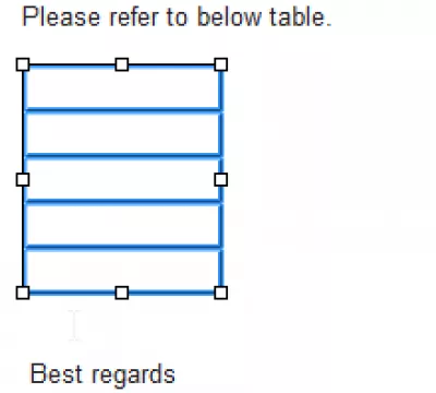 Kā izdzēst tabulu pakalpojumā Gmail : Atlasot tabulas skeletu, netiks noņemta tabula no ziņojuma