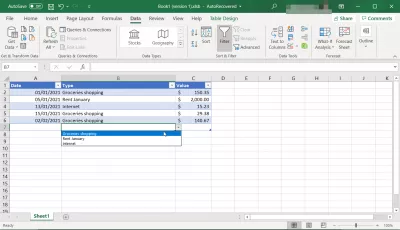 Excel: Përdorni tabelën si listë e vlefshmërisë së të dhënave : Vlerat e lejuara të listës së vërtetimit zbritës