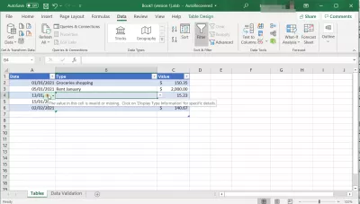 Excel: Хүснэгтийг өгөгдлийг баталгаажуулах жагсаалтыг унагаах хэлбэрээр ашиглана уу : Өгөгдлийг баталгаажуулах дусал дээр хоосон утгыг зөвшөөрөхгүй