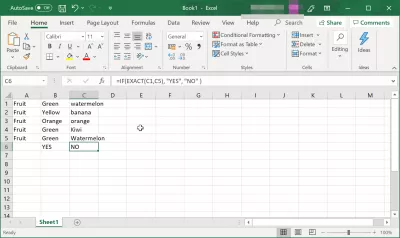 Kaip tinkamai naudoti „Excel“ stygų palyginimo funkciją? : Palyginkite dvi eilutes su pasirinktine grąžinimo verte naudodamiesi funkcija EXACT