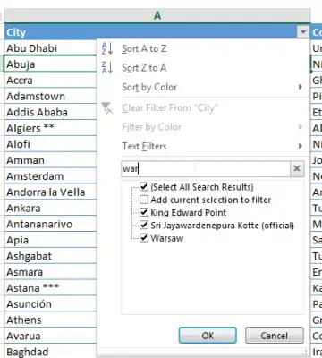 Excel wildcard filter : Resultater som inneholder en streng i hurtigfilter