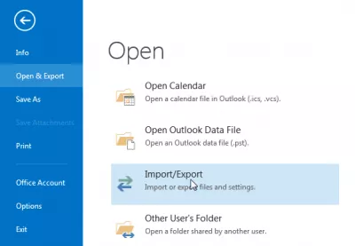Exportar OutLook contactos a CSV : Microsoft Outlook Import/Export menu