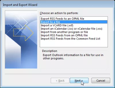 Exportar contatos OutLook para CSV : Exportar para uma opção de arquivo