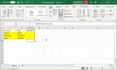 Excel-dəki hüceyrələrin sayını və simvolları necə saymaq olar? : SUBTOTAL funksiyasından istifadə edərək formuladan istifadə edərək Excel-də rəngli hüceyrələri necə saymaq olar