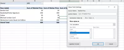 როგორ შევქმნათ pivot მაგიდა Excel- ში : სურათი 8: არჩევანის ‘აჩვენე ღირებულებები, როგორც ვარიანტი.