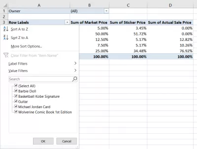 Sådan opretter du en pivottabel i Excel : Figur 12: Filtrering af en række