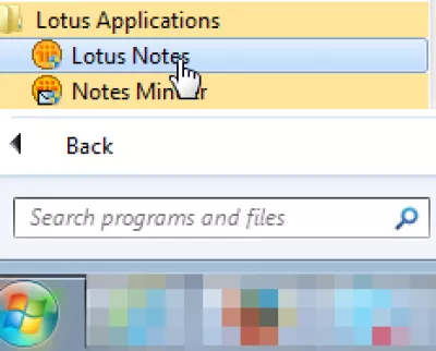 Lotus Notes ka hasur një gabim kur hapet një dritare : Filloni zambak uji Shënime nga menyja Start e Windows