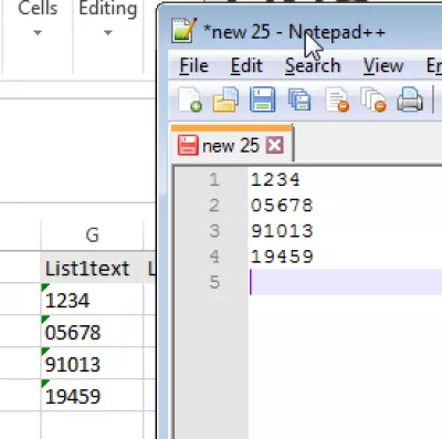 Hoe kan ek 'n vlookup in Excel doen? Excel hulp vlookup : Fig07 Data word in Excel as teks in tekskolomme geplak