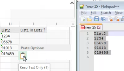 Kaip padaryti „Excel“ apžvalgą? „Excel“ pagalbos „vlookup“ : Fig08 įklijuokite antrą sąrašą kaip tekstą