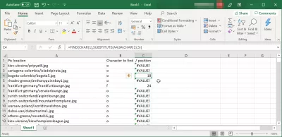 MSExcel：文字列内の文字の位置を見つける方法は？ : 文字列Excel内の文字のn番目の出現を検索 with functions FIND and SUBSTITUTE
