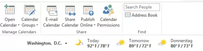 توقعات Microsoft OutLook الطقس لموقعي : الموقع الافتراضي في تقويم Outlook