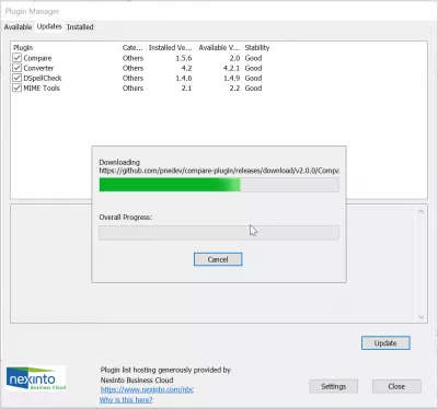 Kako dodati Notepad ++ nedostaje upravitelja dodataka? : Traka napretka za ažuriranje dodatka