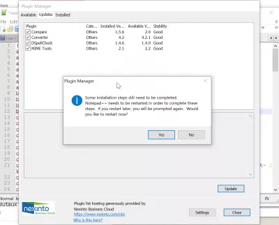 Jak dodać menedżera brakujących wtyczek Notepad ++? : Menedżer wtyczek zażąda ponownego uruchomienia Notepad ++ na końcu aktualizacji wtyczki