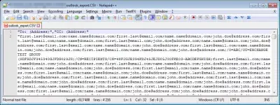 Notepad ++ extrahuje e-mailové adresy z textového souboru v několika krocích : Soubor obsahující e-mailové adresy a další informace