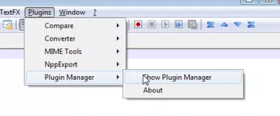 Notepad ++ namesti vtičnik Python Script z Plugin Manager : Odpri upravljalnik vtičnikov