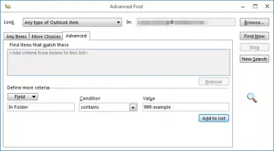 Outlook tìm thư mục email trong vài bước dễ dàng : Thêm tiêu chí vào danh sách tìm kiếm