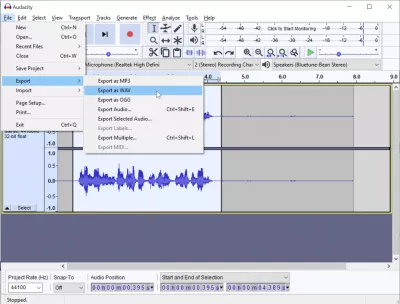 Com gravar la veu a Windows 10 fàcilment amb Audacity? : Menú edita> exporta com a WAV