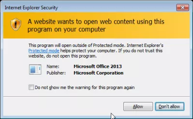 Sharepoint negalėjo atidaryti darbo knygos : "Internet Explorer" saugos langas