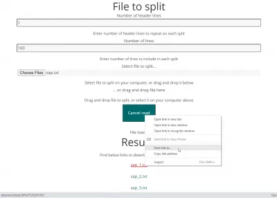 Split en tekstfil online for Notisblokk ++ med HTML5 : File Splitting Results, av YB Digital