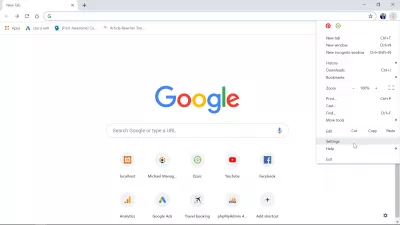 Cum să dezactivați notificările Chrome pe Windows10? : 1: meniul Setări de acces în Google Chrome