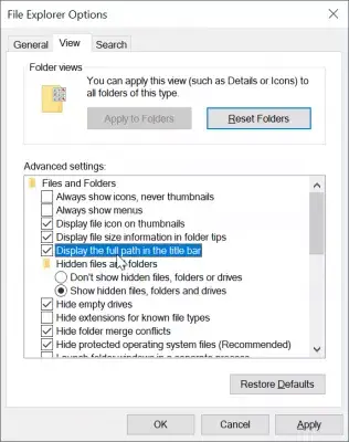 Windows bilaketak bide osoa erakusten du : Windows 10 bide osoa erakusten du in Windows Explorer