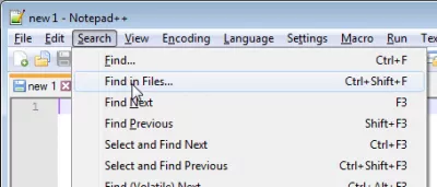 Notepad ++ fayllari va papkalarni Windows qidiruv matni : Menu Search => Fayllarni top ...