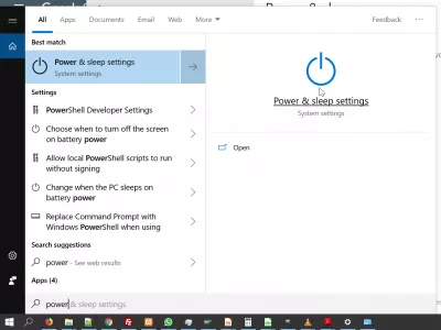 Slaapstand toevoegen aan Windows 10 : zoek naar power en slaap in Windows search