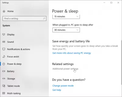 أضف السبات إلى Windows 10 : قم بالتمرير لأسفل إلى إعدادات طاقة إضافية