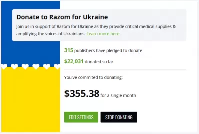 Com donar ingressos passius a beneficència, sense impostos, sense tràmits i reduir els impostos? : Donació de resultats passius d’una setmana completa a Razom per a Ucraïna mitjançant Ezoic Tecnologia de donació de RSC