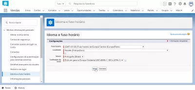 Salesforce 번개에서 언어를 바꾸는 방법은 무엇입니까? : 포르투갈어로 표시된 SalesForceLightning 인터페이스