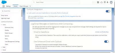 Ինչպես լուծել * Salesforce- ը Outlook- ում չի ցուցադրվում: : Ակտիվացնելով Outlook- ի ինտեգրումը * Salesforce- ի պարամետրերից