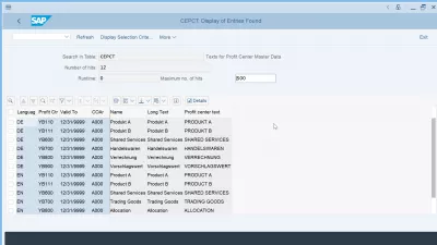 एसएपी एस / 4 हाना नफा केंद्र | टेबल सीईपीसी : लाभ केंद्र मास्टर डेटासाठी CEPCT मजकूर