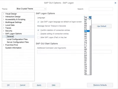 SAP NetWeaver உள்நுழைவு மொழியை 2 எளிய படிகளில் மாற்றவும் : விருப்பங்கள் மெனுவில் SAP உள்நுழைவுக்கான கிடைக்கக்கூடிய மொழிகளின் பட்டியல்