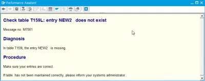 วิธีแก้ปัญหา SAP ข้อผิดพลาด M7001 ตารางตรวจสอบ T159L: ไม่มีรายการ : ข้อผิดพลาด M7001 คำอธิบายในผู้ช่วยประสิทธิภาพ