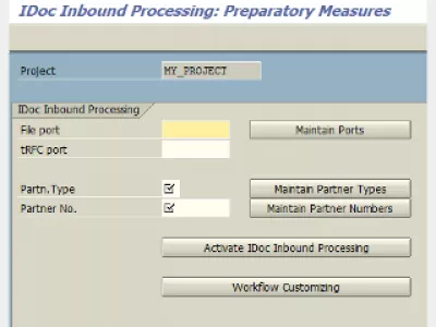 SAP កំណត់ប្រព័ន្ធដៃគូសម្រាប់ IDO Inbound Processing : រូបភាព 4: SAP អេក្រង់ទទេ IDoc ដំណើរការក្នុងរង្វង់: វិធានការត្រៀមរៀបចំ